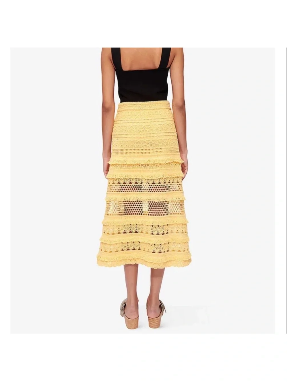 NWT Maje Juarez Crochet-Cotton Knit Midi Skirt Size 36 - Small